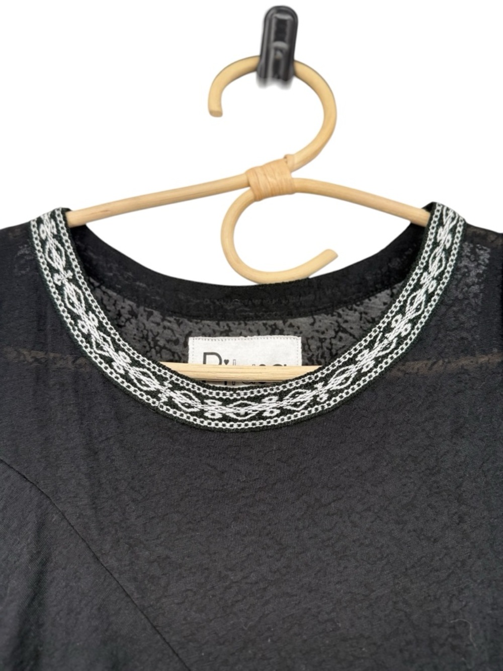 Pitusa Black Ruffle Dress Embroidered Neck Boho Tiered Sheer Peru Size S/M - Picture 8 of 16